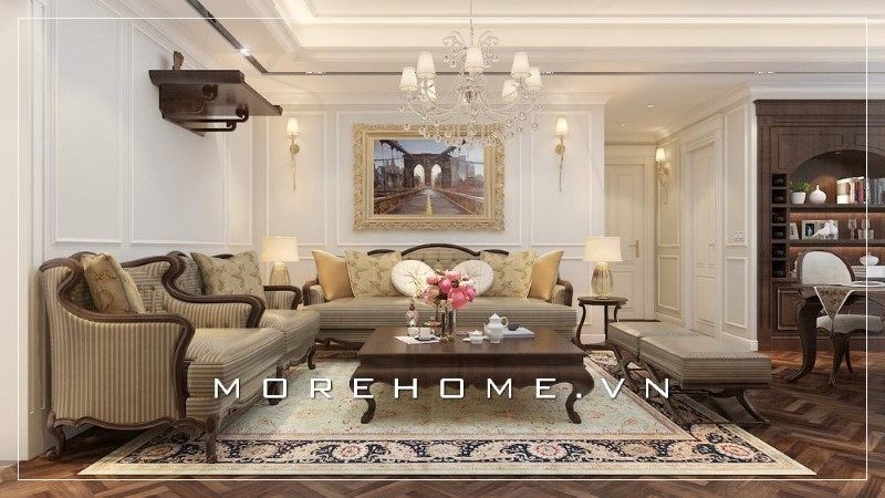 Tạo nên một không gian tổ ấm đẹp mắt và có giá trị thẩm mỹ cao hơn bằng cách thiết kế phòng khách biệt thự theo phong cách tân cổ điển.